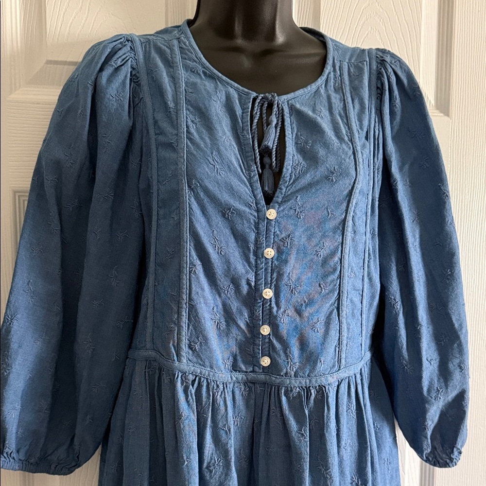Old Navy Blue Maxi Peasant Dress with Button Front - Picture 2 of 10